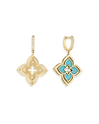 Roberto Coin 18K Yellow Gold Venetian Princess Pirouette Turquoise & Diamond Reversible Flower Drop Earrings