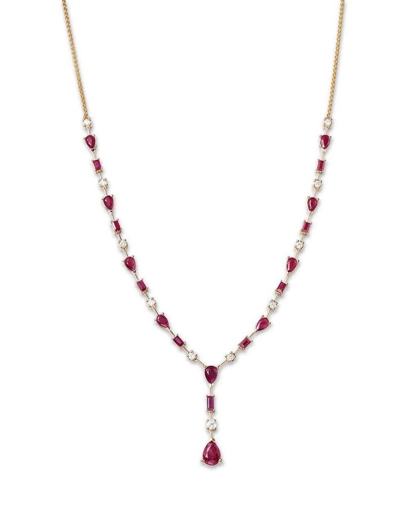 Ruby & Diamond Y Necklace in 14K Yellow Gold, 18"