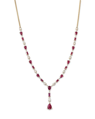 Ruby & Diamond Y Necklace in 14K Yellow Gold, 18"