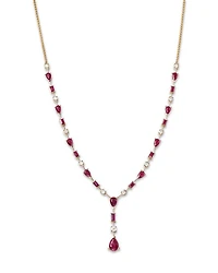 Ruby & Diamond Y Necklace in 14K Yellow Gold, 18"