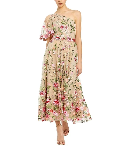 Mac Duggal One Shoulder Lace Embroidered Dress