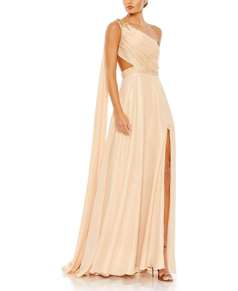 Float One Shoulder Open Back Flowy Gown