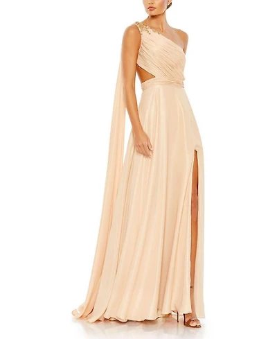 Float One Shoulder Open Back Flowy Gown