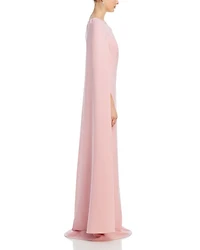 Floral Applique Asymmetric Cape Gown