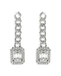 18K White Gold Groumette Link Dangling Earrings with Diamonds, 0.96 tcw