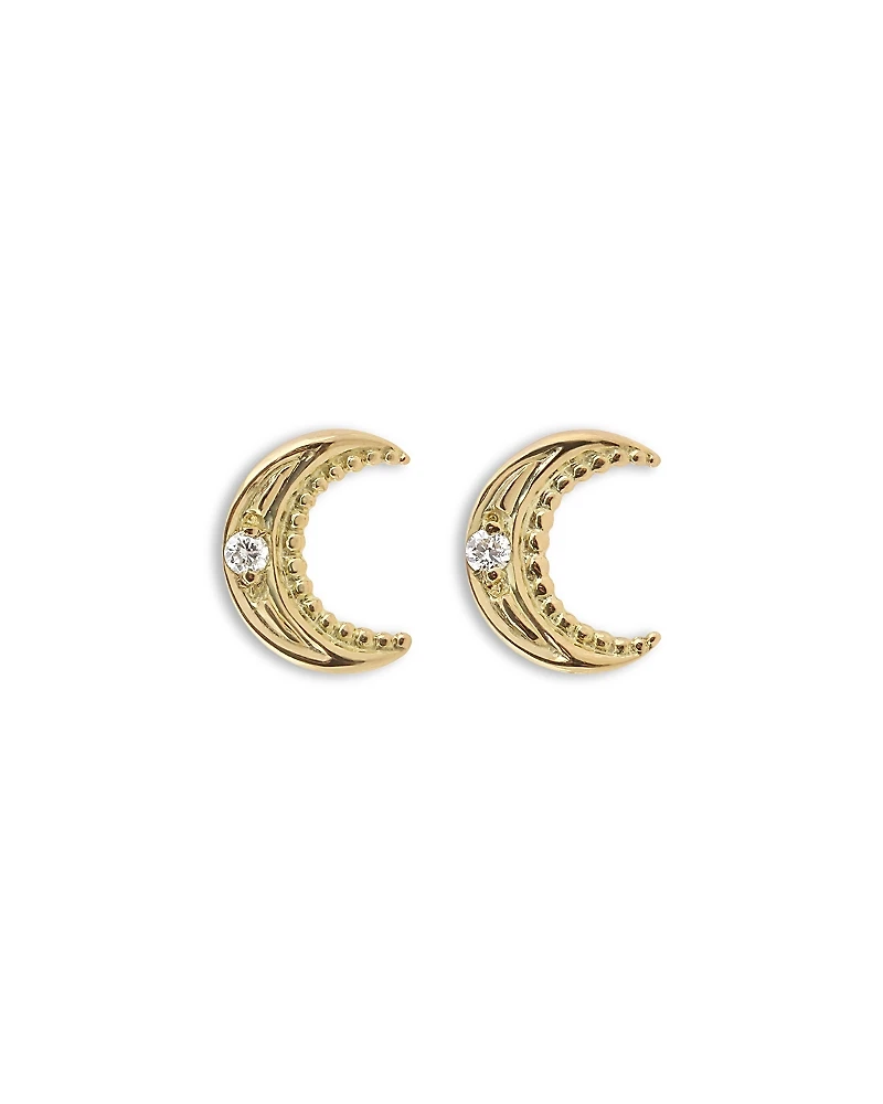 Gigi Clozeau 18K Yellow Gold Pirate Diamond Moon Stud Earrings