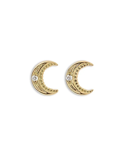 Gigi Clozeau 18K Yellow Gold Pirate Diamond Moon Stud Earrings