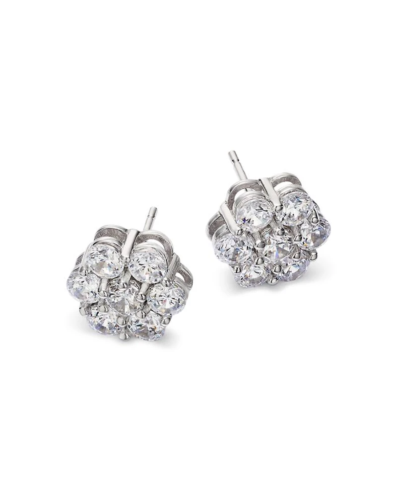 Diamond Flower Cluster Stud Earrings in 14K White Gold