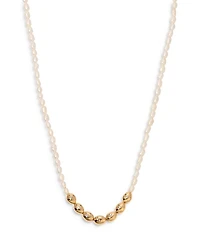Pavé & Cultured Freshwater Pearl Polished Pebble Beaded Collar Necklace in 18K Gold Plated, 15"-18"