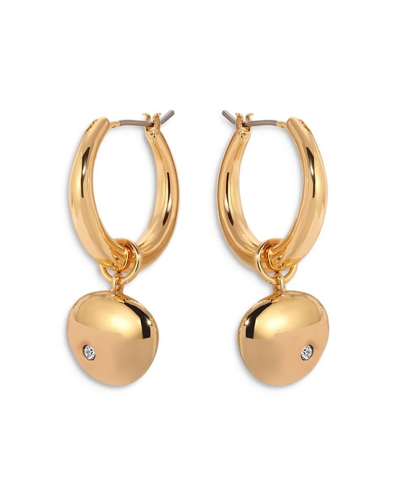 Pavé Polished Pebble Charm Huggie Hoop Earrings