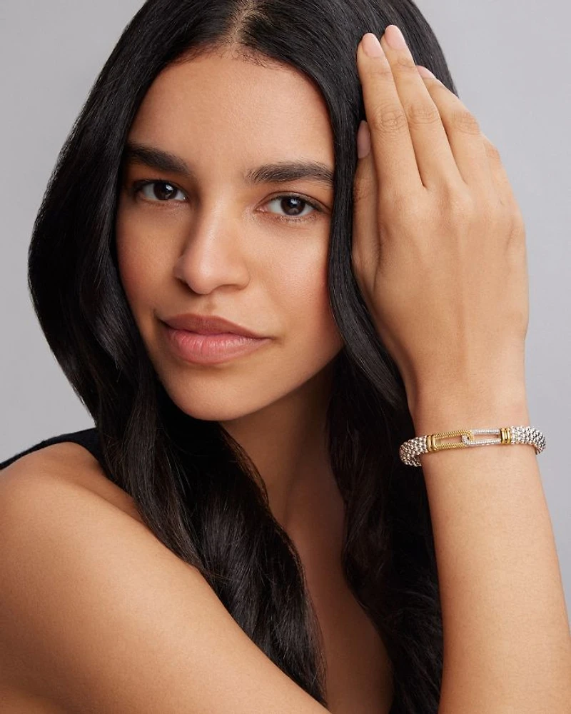 18K Yellow Gold & Sterling Silver Caviar Lux Diamond Interlocking Loop Bead Clip Bracelet - Exclusive