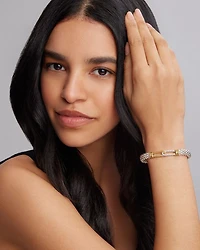 18K Yellow Gold & Sterling Silver Caviar Lux Diamond Interlocking Loop Bead Clip Bracelet - Exclusive