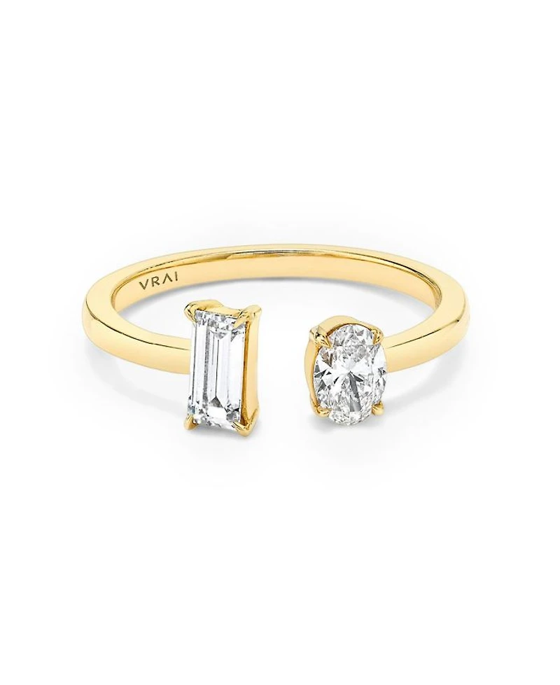 Mixed Lab-Grown Diamond Cuff Ring 14K Yellow Gold, .50ctw Baguette & Oval Lab Grown Diamonds