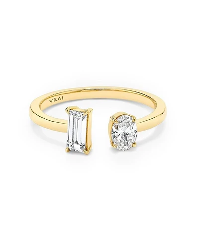 Mixed Lab-Grown Diamond Cuff Ring 14K Yellow Gold