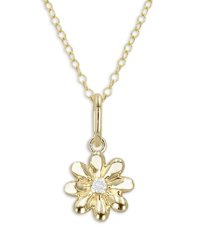 14K Yellow Gold Mini Daisy Diamond Pendant Necklace, 0.01 tcw