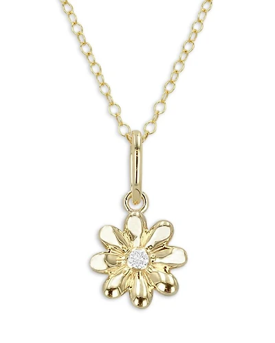14K Yellow Gold Mini Daisy Diamond Pendant Necklace, 0.01 tcw
