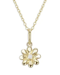 14K Yellow Gold Mini Daisy Diamond Pendant Necklace, 0.01 tcw