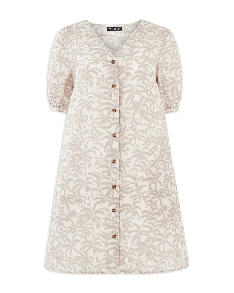 Palm Print Linen Blend Dress