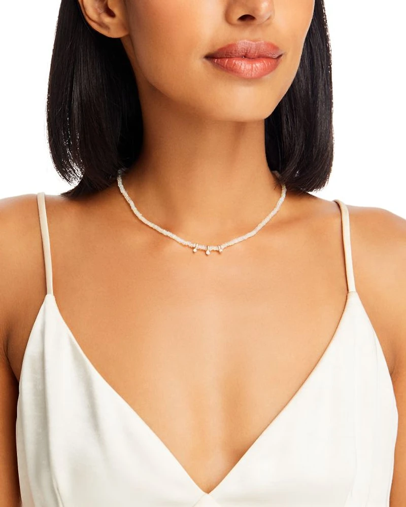 14K Yellow Gold Fire Opal Rondelle Bead Necklace with Diamonds, 0.11 tcw