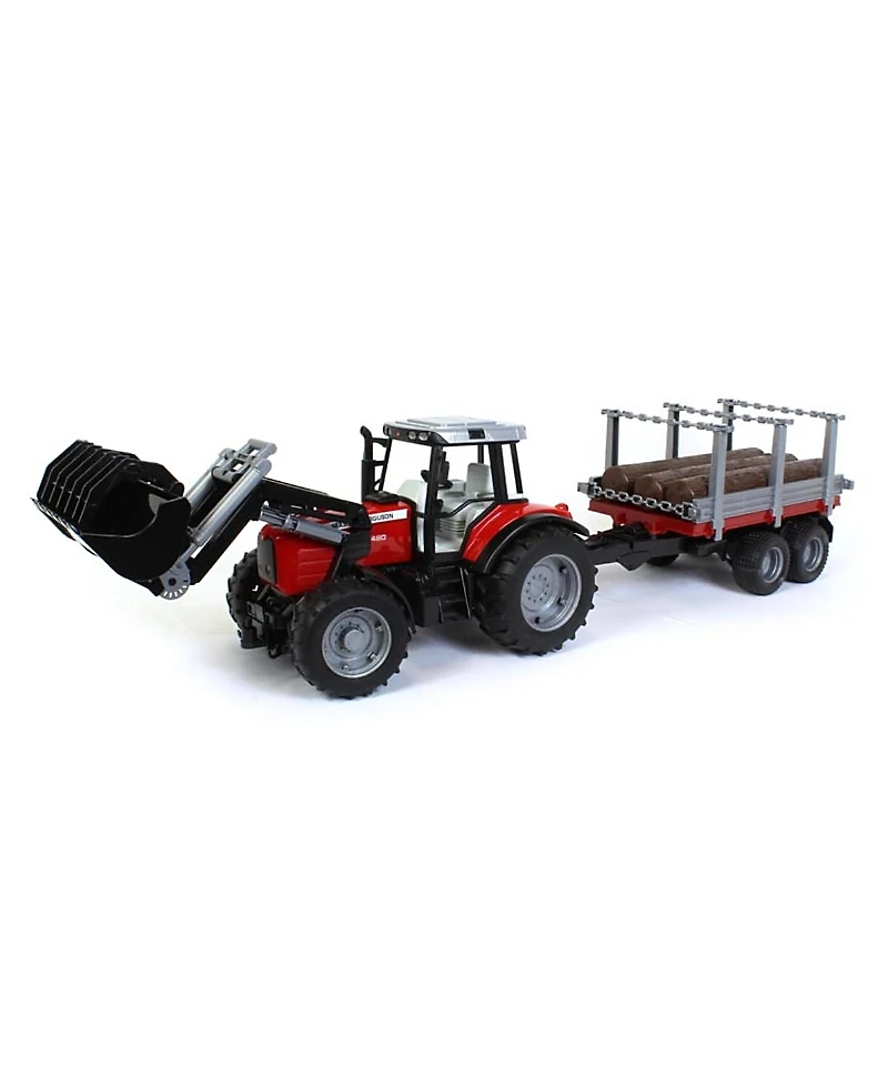 Bruder Toys Massey Ferguson Frontloader Tractor and Timber Trailer 5-7 - Ages 5-7