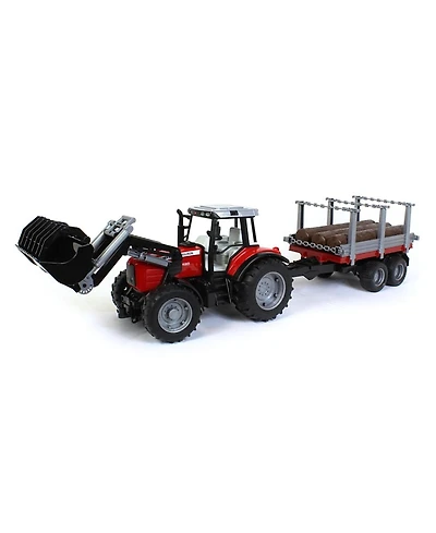 Bruder Toys Massey Ferguson Frontloader Tractor and Timber Trailer 5-7 - Ages 5-7