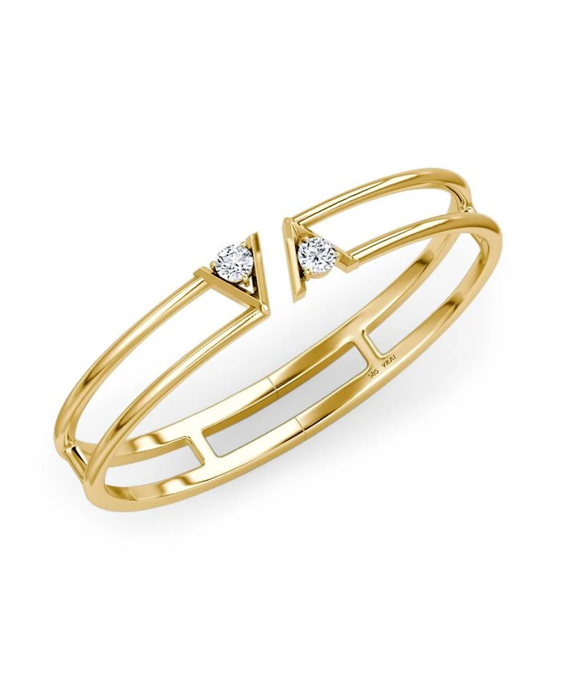 V Double Row Plain Bangle Bracelet in 14K Yellow Gold, .50ctw Round Brilliant Lab Grown Diamonds