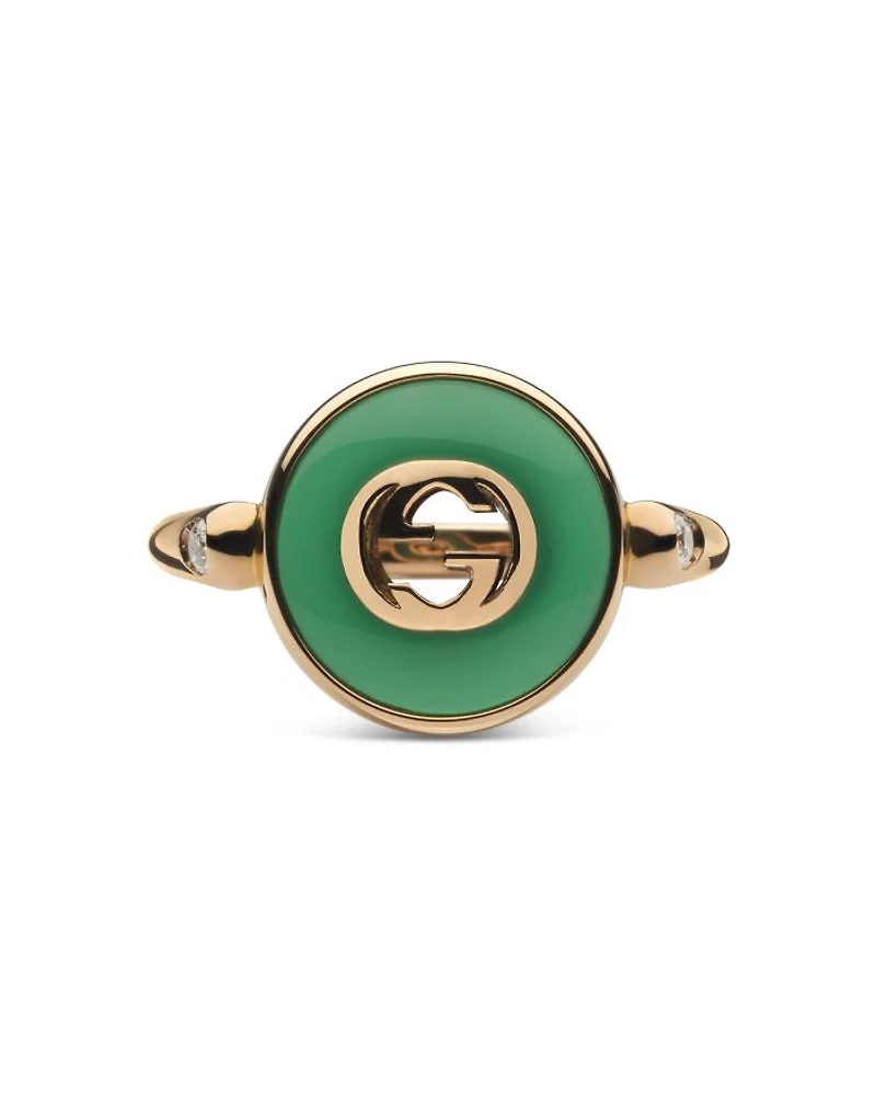 18K Rose Gold Interlocking Green Agate & Diamond Ring