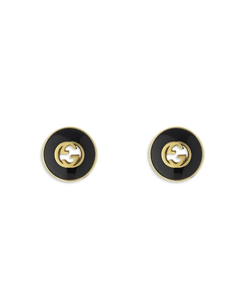 18K Yellow Gold Interlocking Black Onyx Stud Earrings