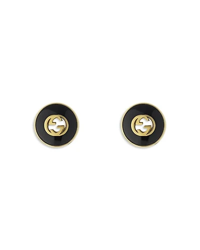 18K Yellow Gold Interlocking Black Onyx Stud Earrings