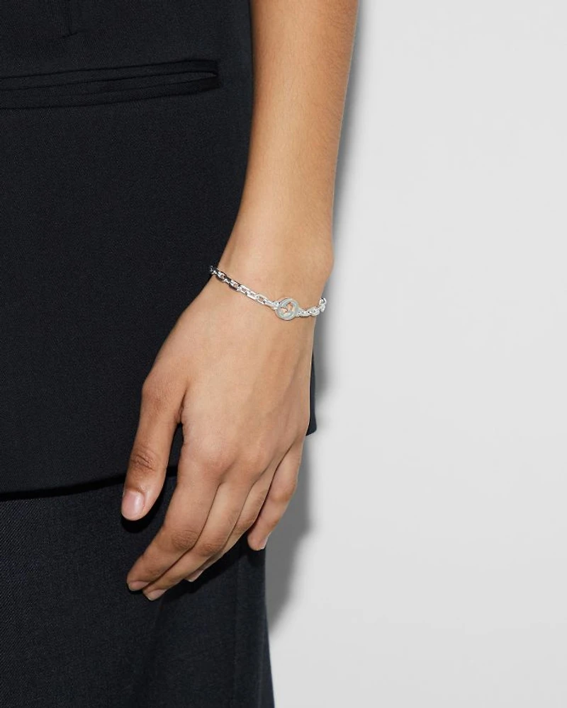 Sterling Silver Interlocking G Pendant Link Bracelet