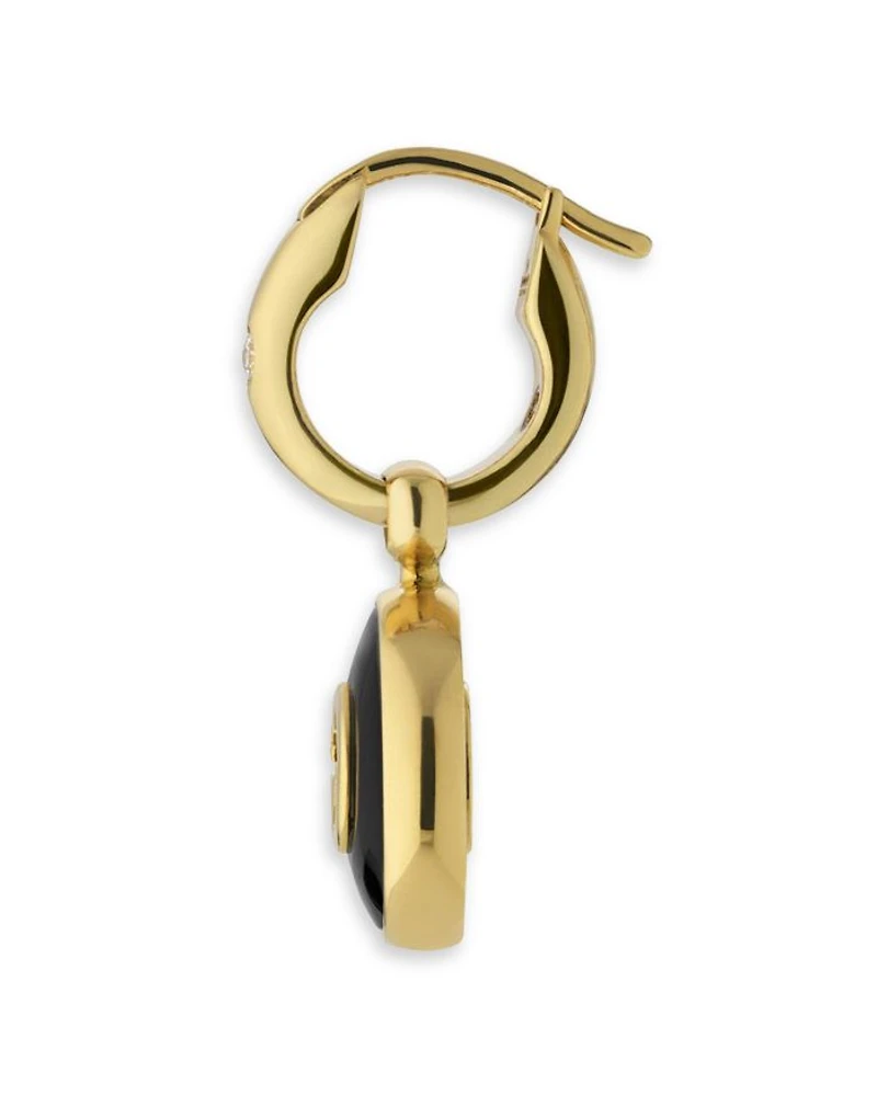 18K Yellow Gold Interlocking Onyx & Diamond Dangle Hoop Earrings