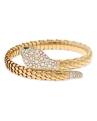 18K Yellow Gold Serpent Diamond & Emerald Bangle Bracelet - Exclusive