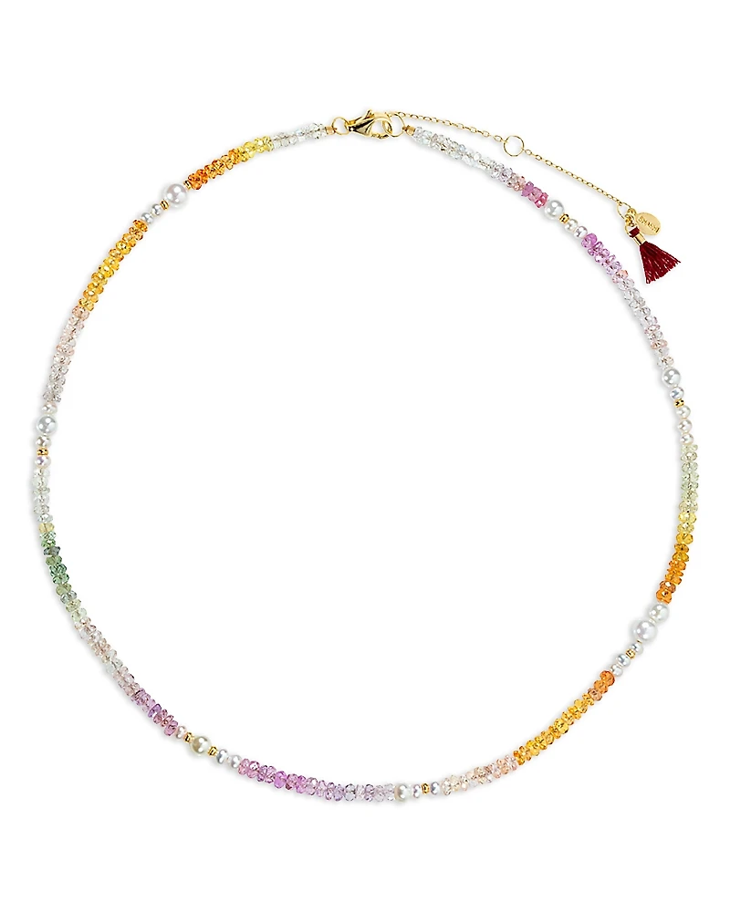 Shashi Ella Multicolor Sapphire & Cultured Freshwater Pearl Beaded Collar Necklace