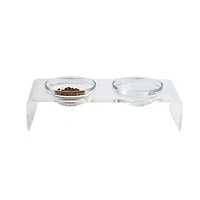 Small Clear Double Glass Bowl Pet Feeder