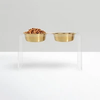 Large Clear Double Bowl Pet Feeder, 2 Quart Bowls