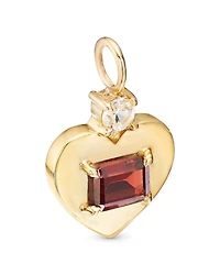 14K Yellow Gold Garnet & White Topaz Heart Charm Pendant