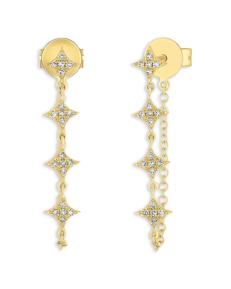 Ef Collection 14K Yellow Gold Diamond Sparkle Chain Stud Earrings