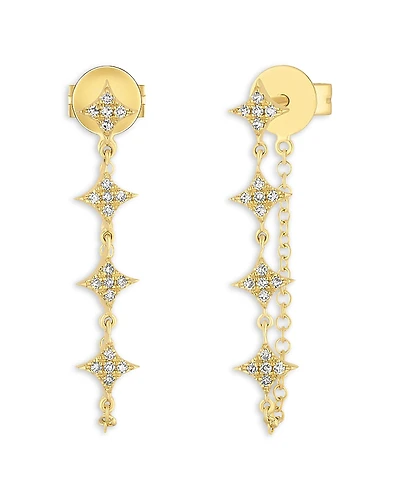 Ef Collection 14K Yellow Gold Diamond Sparkle Chain Stud Earrings