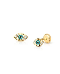 Girls' 14K Gold Evil Eye Stud Screw Back Earrings - Baby, Little Kid, Big Kid