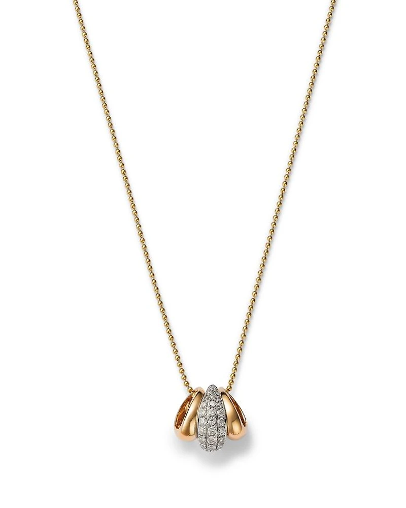 Diamond & Polished Ring Pendant Necklace in 14K White & Yellow Gold, 0.2 tcw