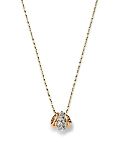 Diamond & Polished Ring Pendant Necklace in 14K White & Yellow Gold, 0.2 tcw