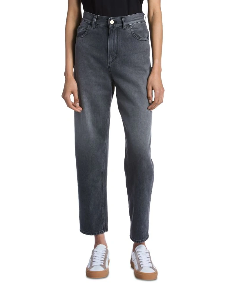 High Rise Cropped Tapered Jeans Grey