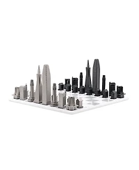 Skyline Chess Set of Stainless Steel Chess San Francisco Edition with Marble Hatch Board - ages 14 and up