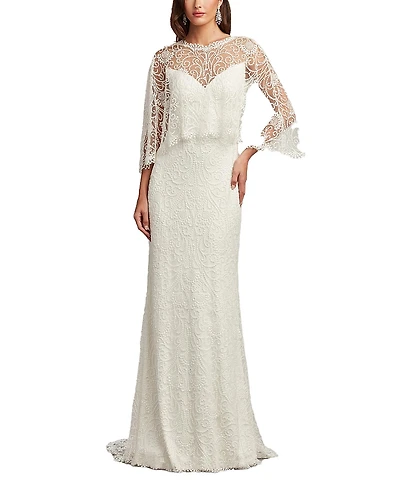 Tadashi Shoji Eagen Draped Overlay Embroidered Gown