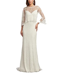 Tadashi Shoji Eagen Draped Overlay Embroidered Gown