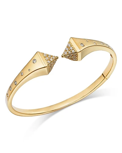Diamond Pyramid Cuff Bangle Bracelet in 14K Yellow Gold, 1.0 tcw