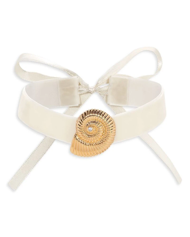 Swirled Shell Pendant Velvet Choker, 12"