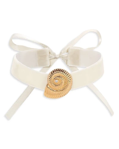 Swirled Shell Pendant Velvet Choker, 12"