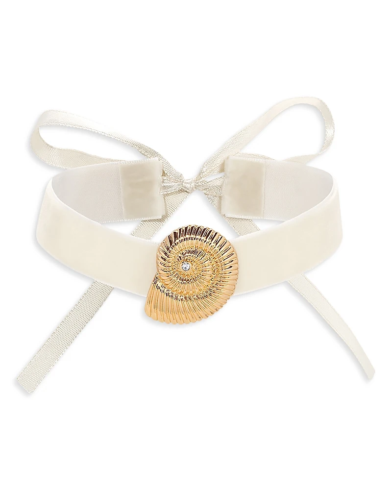 Ettika Swirled Shell Pendant Velvet Choker, 12