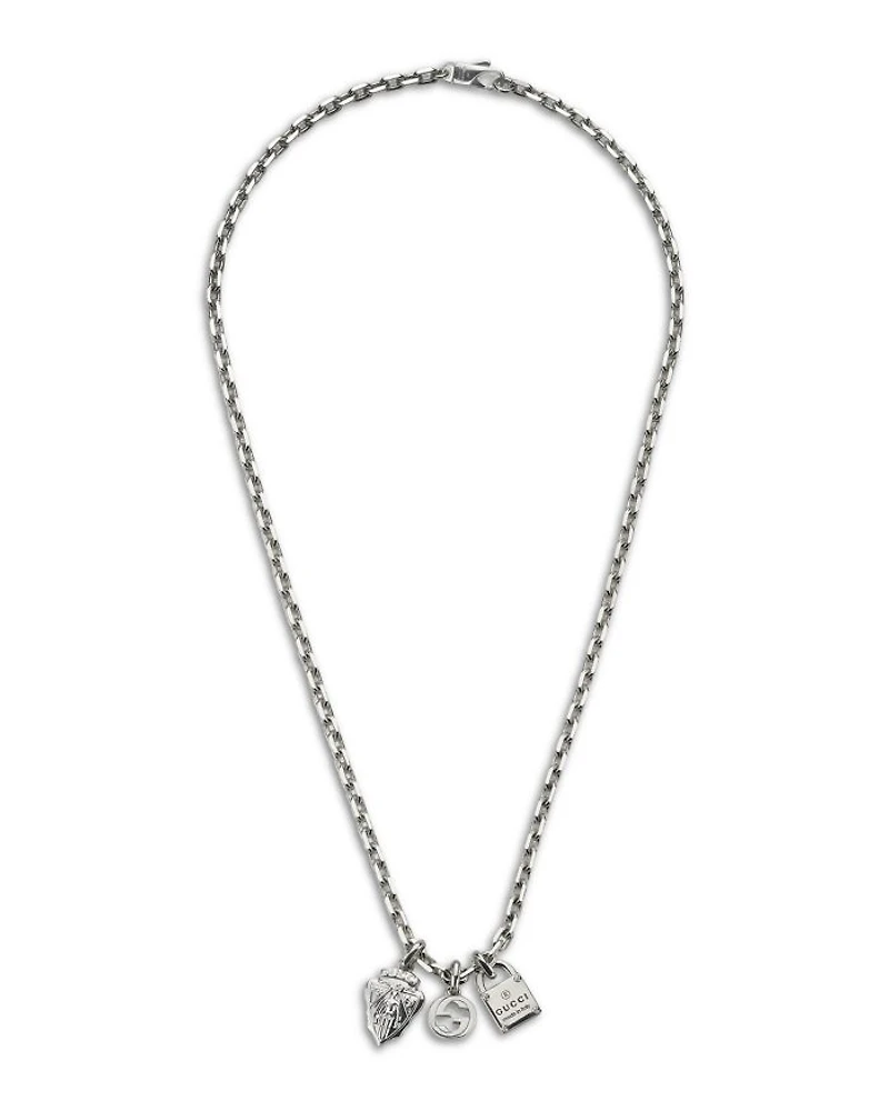 Sterling Silver Trademark Three Charm Logo Pendant Necklace, 20"